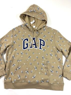 New Gap Heritage Logo Fleece Sweatshirt Hooded Beige Floral